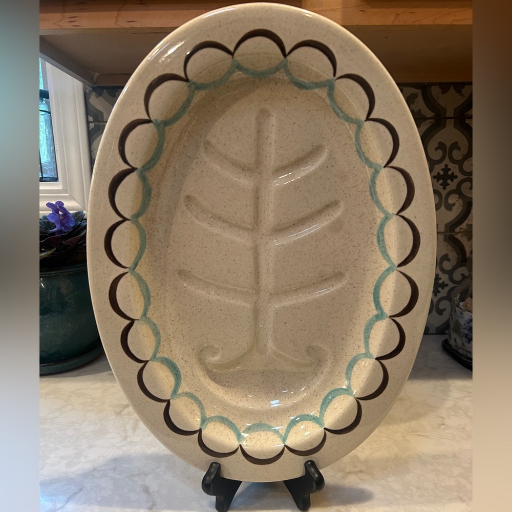 Vintage Red Wing Pottery Mid Century Modern Oval Ceramic Platter “Tree of Life”